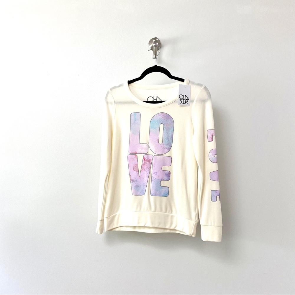 *NWT* Chaser Love Tye Dye Winter Holiday Casual Chic‎ Lounge Sweatshirt Ivory